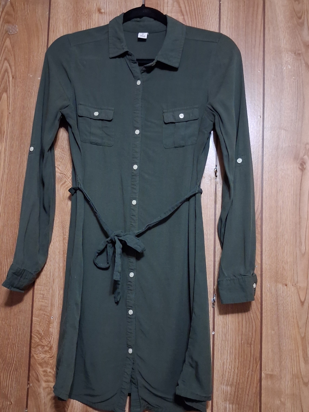 Army Green Button Up Long Sleeve Shirt Dress Small Capsule Wardrobe Versatile